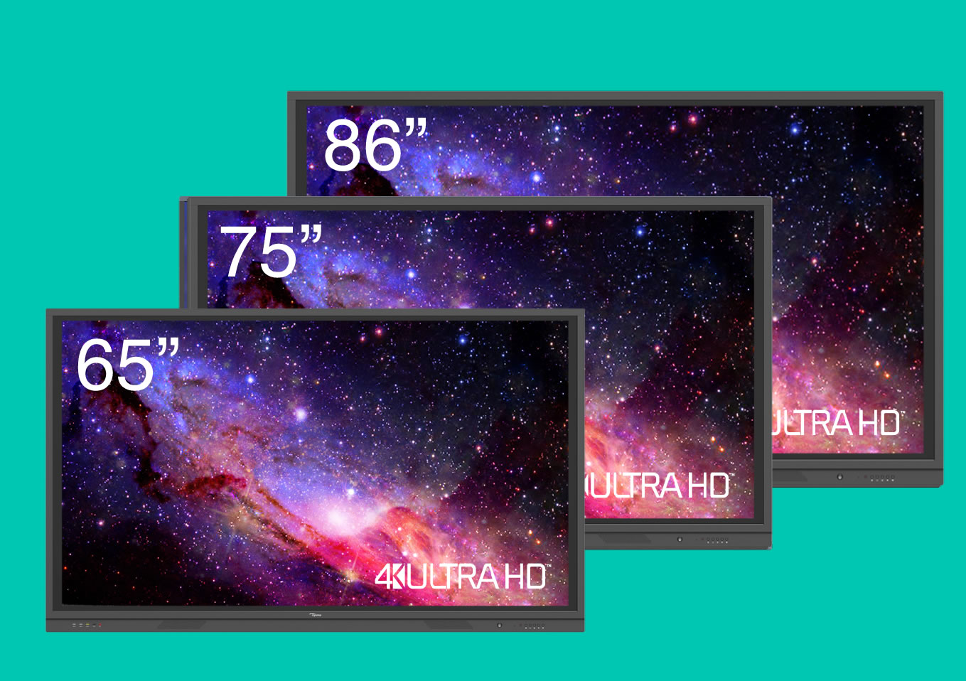 Three series models: 65 inch, 75 inch and 86 inch side by side